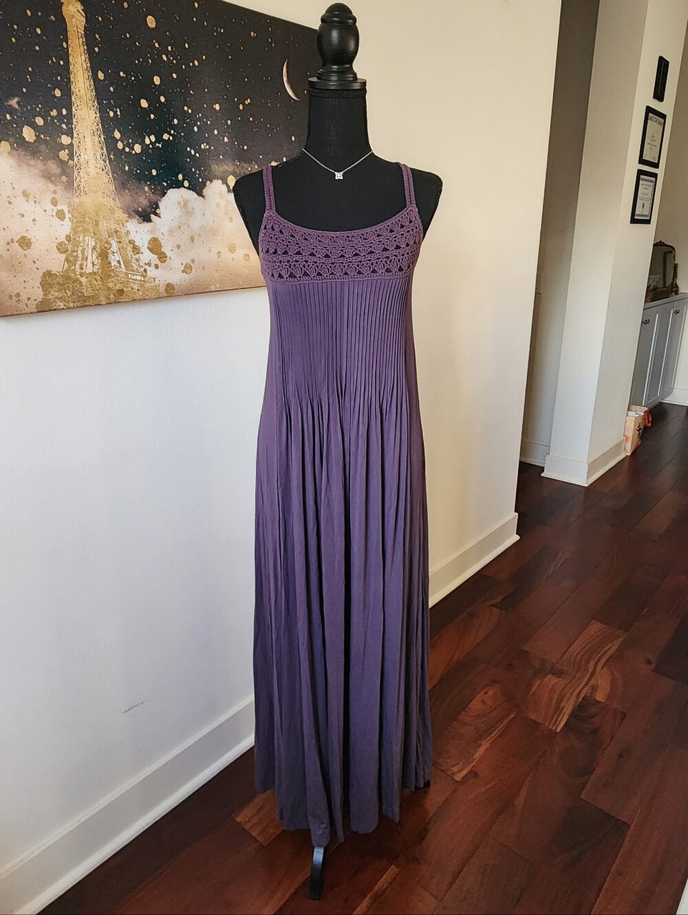 Moda International Purple Crochet-Yoke Maxi Dress